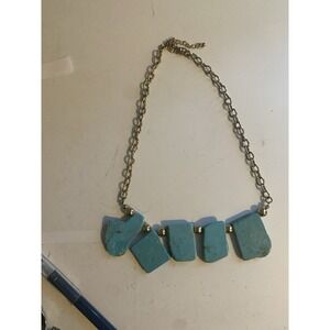 Gold Tone Link Statement Necklace w/ Blue Turquoise Stone